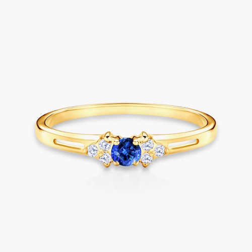 Pierścionek zaręczynowy SAVICKI: złoty, niebieski szafir, diamenty